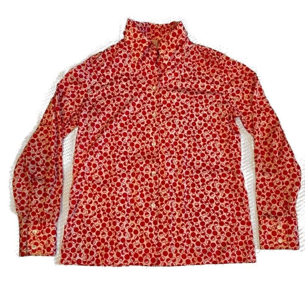 Vintage Graff Californiawear Red and White Geometric Polka Dot Button-Up Long Sl